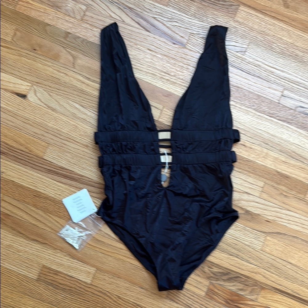 Black Strappy One-Piece Swimsuit